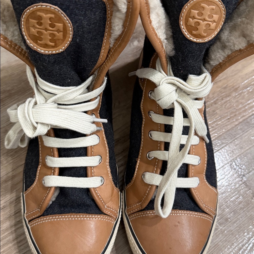 Tory Burch High-Top Benjamin Sneakers with Fur Trim 8.5 - Picture 10 of 15